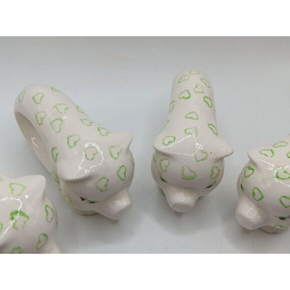 5/$25 4 Hand Painting Signed Pig Napkin Holders W/Green Hearts Vintage 1986 - Picture 3 of 8
